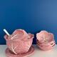 Soup tureen and bowl set with pink cabbage slip
