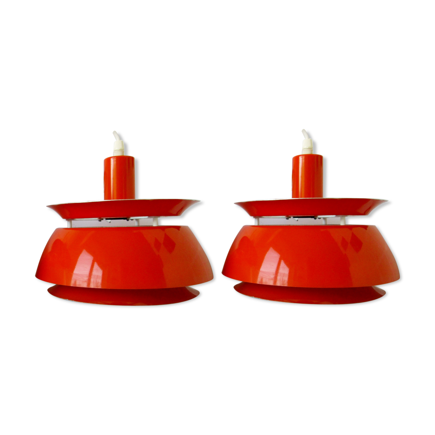 Set of 2 Danish Mid-century vintage Nevada pendant lights, orange, PH style, by Vitrika Denmark