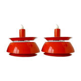 Set of 2 Danish Mid-century vintage Nevada pendant lights, orange, PH style, by Vitrika Denmark