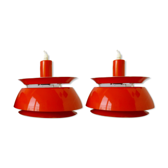 Set of 2 Danish Mid-century vintage Nevada pendant lights, orange, PH style, by Vitrika Denmark