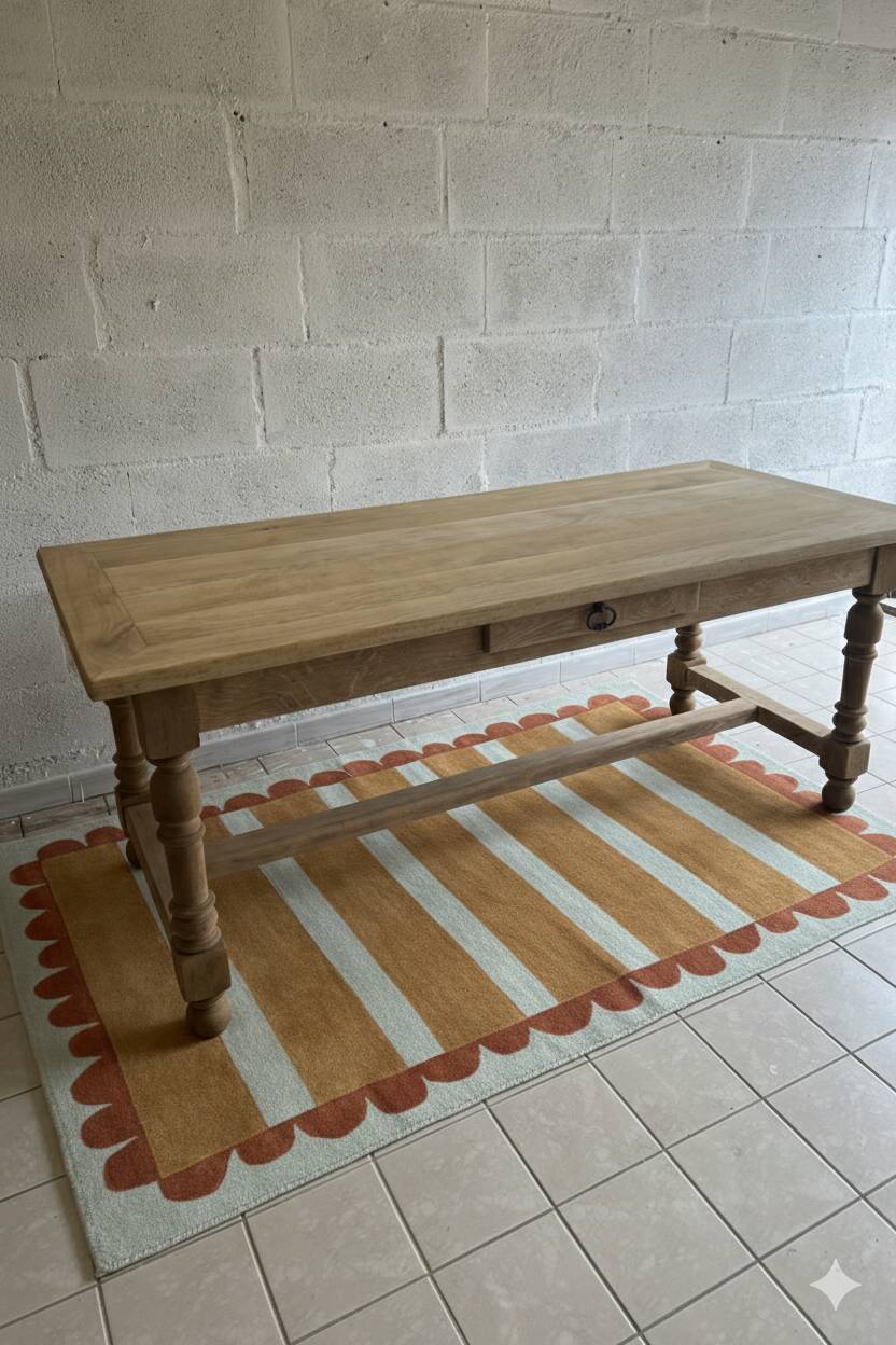 Farm table and its 2 solid oak benches.