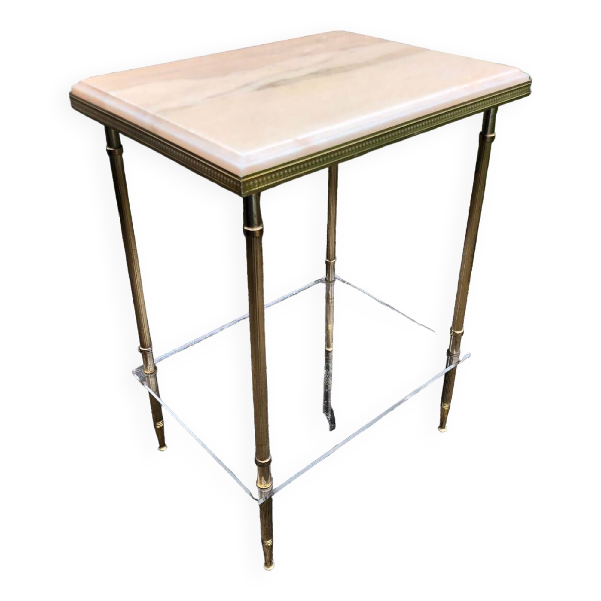 Pedestal side table in gold metal and marble
