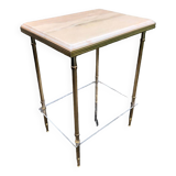 Pedestal side table in gold metal and marble