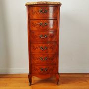 Curved chest of drawers in marquetry – marble top – Louis XV style