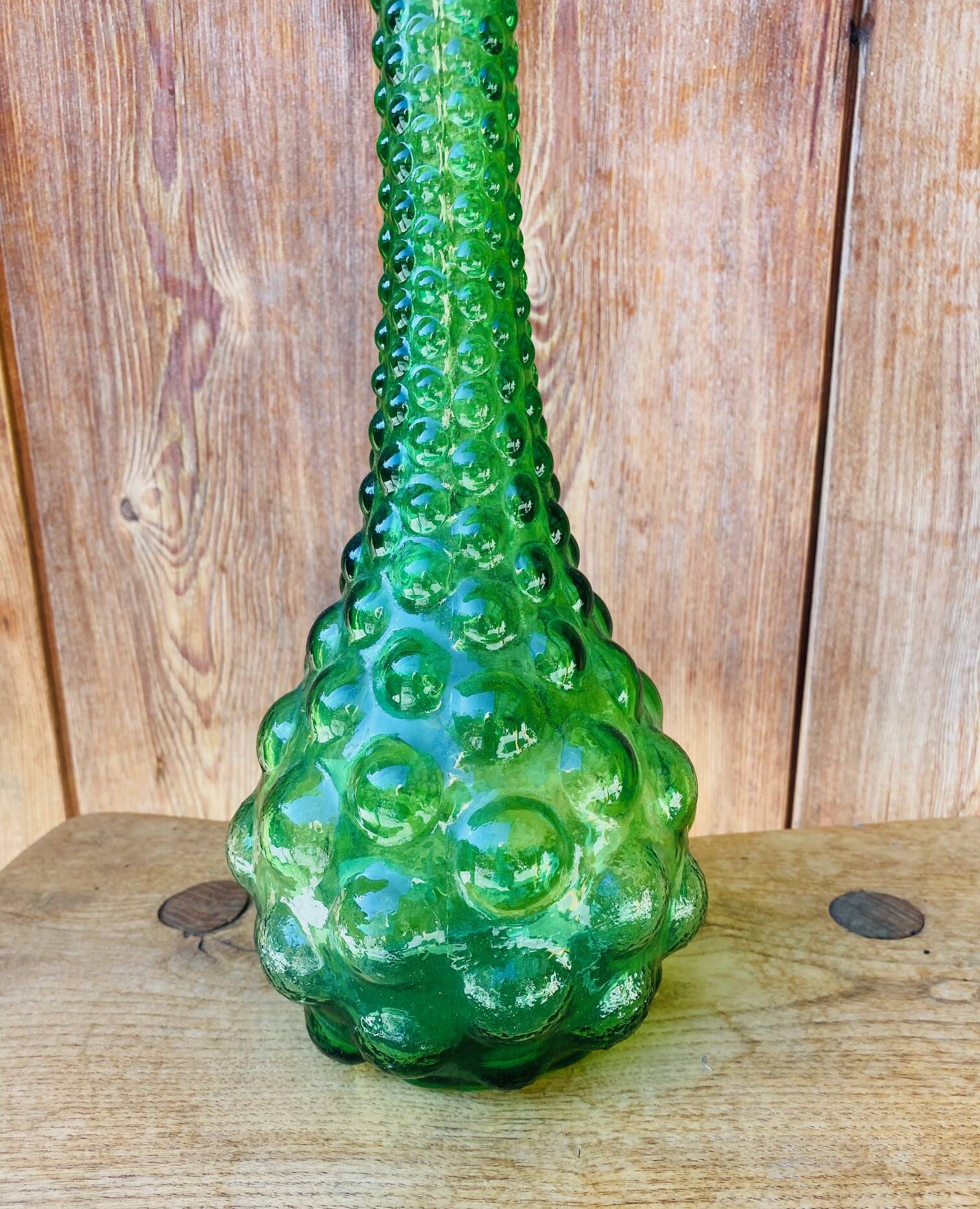 Italian carafe Empoli in green bubbled glass from the 1970s.