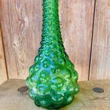 Italian carafe Empoli in green bubbled glass from the 1970s.
