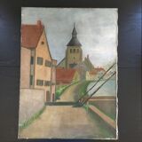 Tableau ancien la rue du village