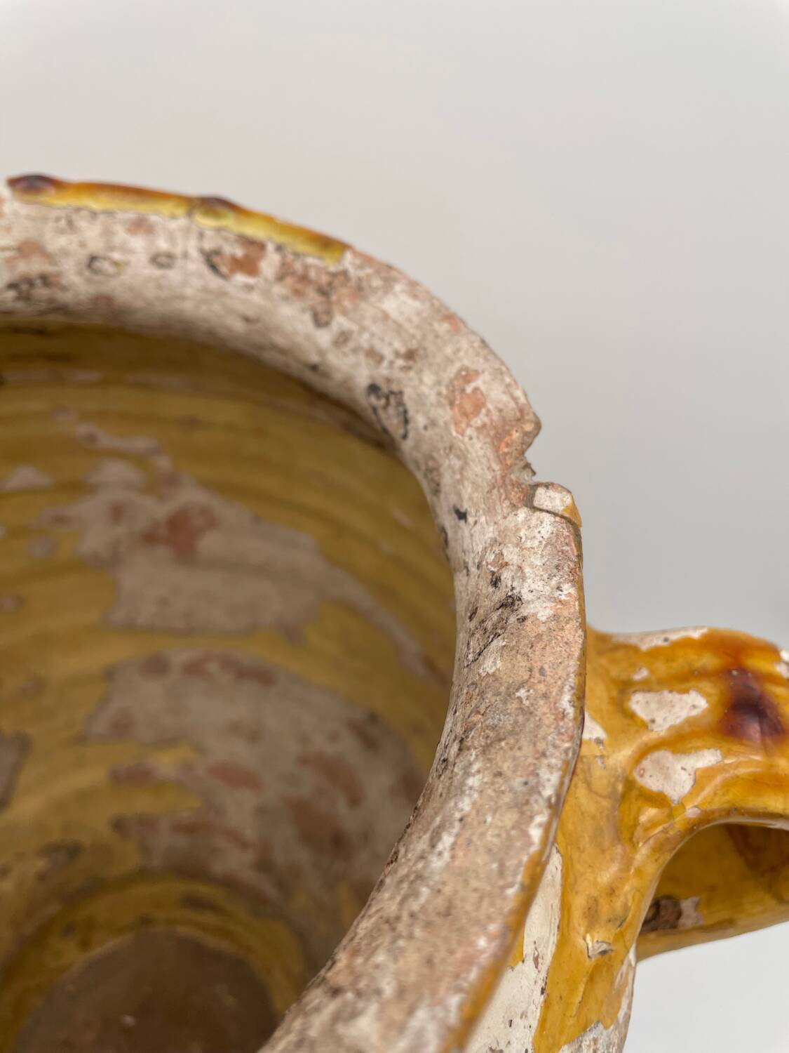 Old yellow glazed terracotta confit pot 19th century France