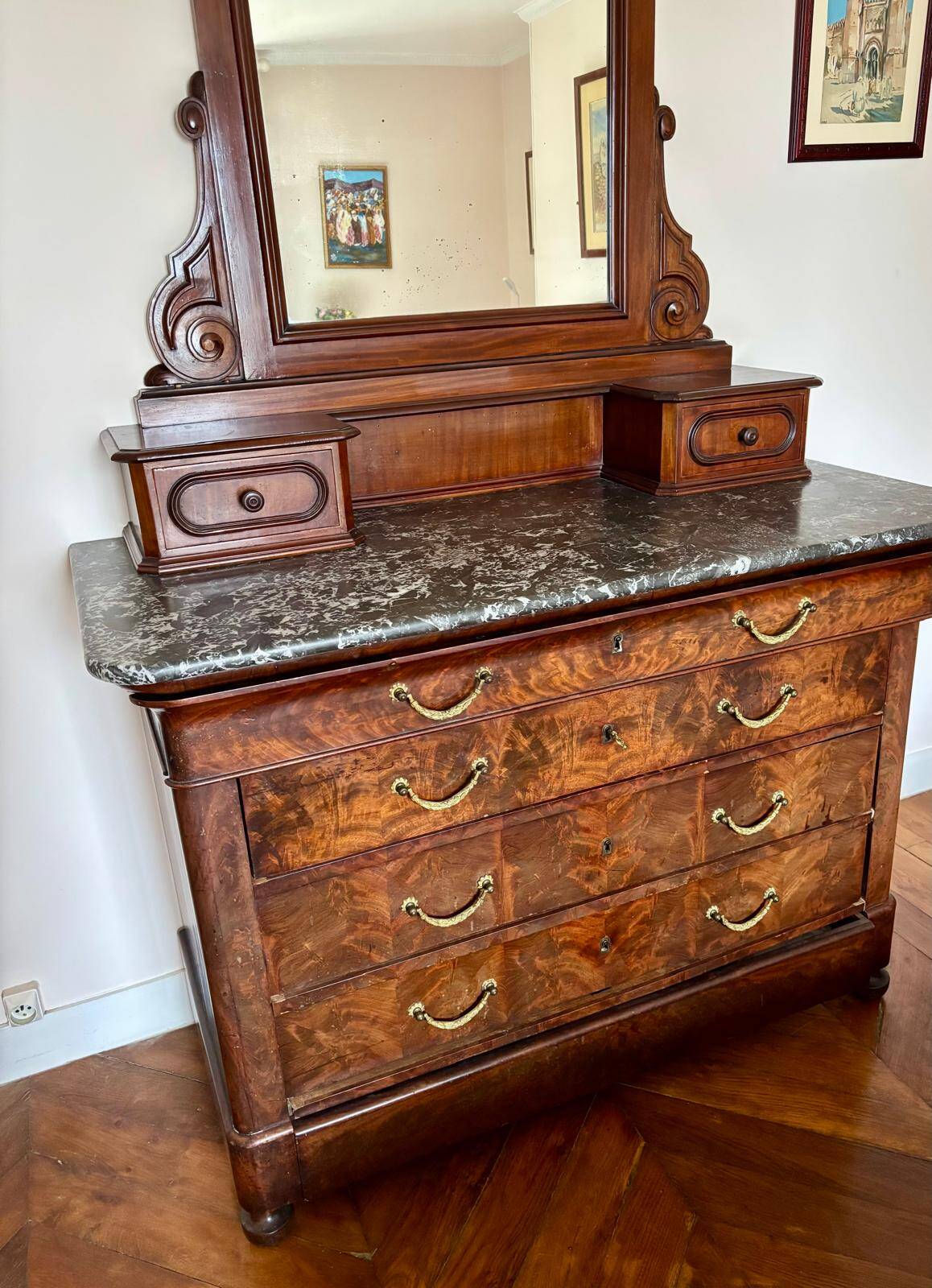 19th century mahogany dressing table with grey marble top