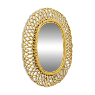 1960s vibrant yellow lacquer wicker mirror  Franco Albini design