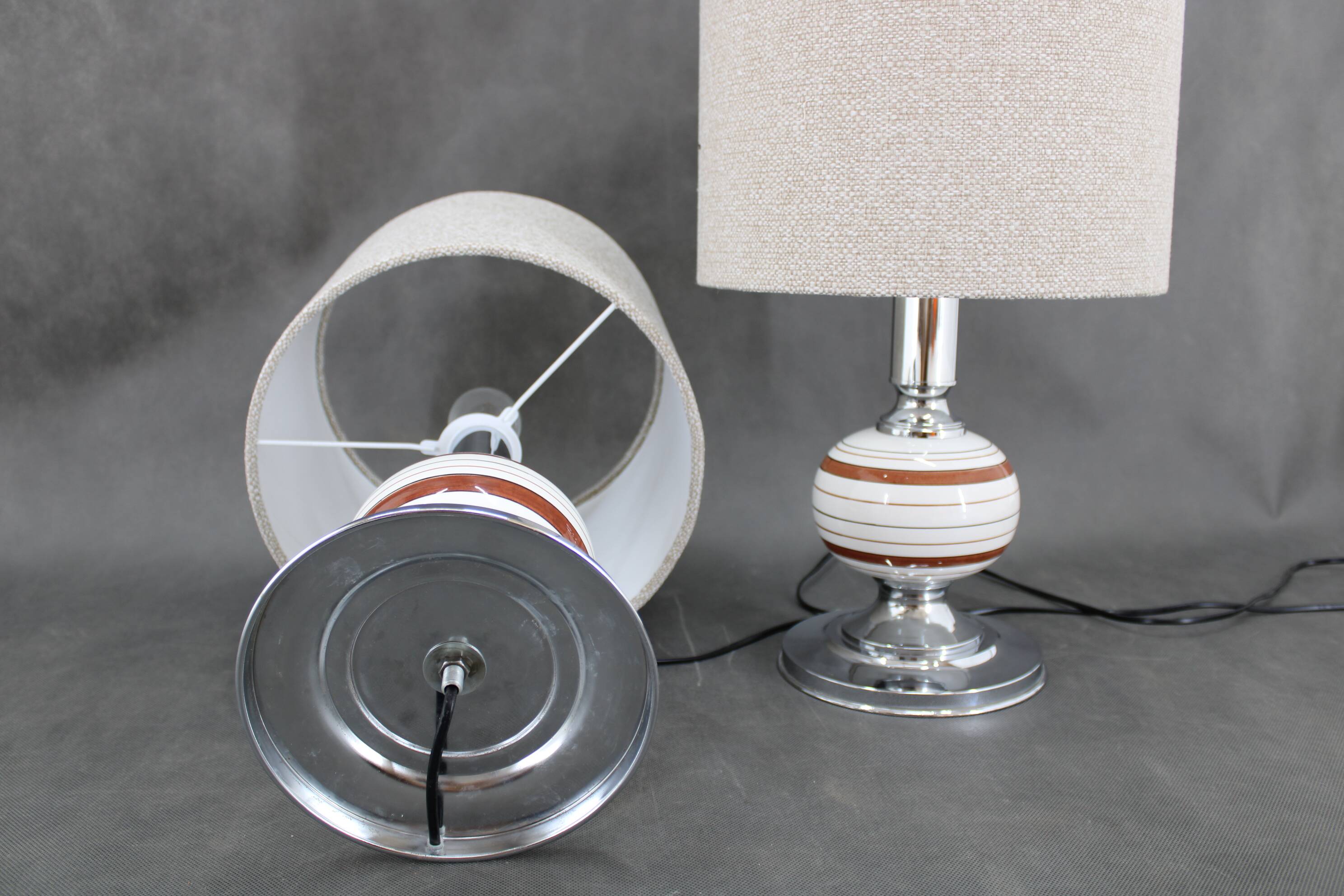 1970s Pair Of Table Lamps With New Fabric Shade, Italy