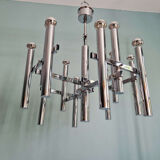Large geometric chandelier in chromed metal, Massive, 1970