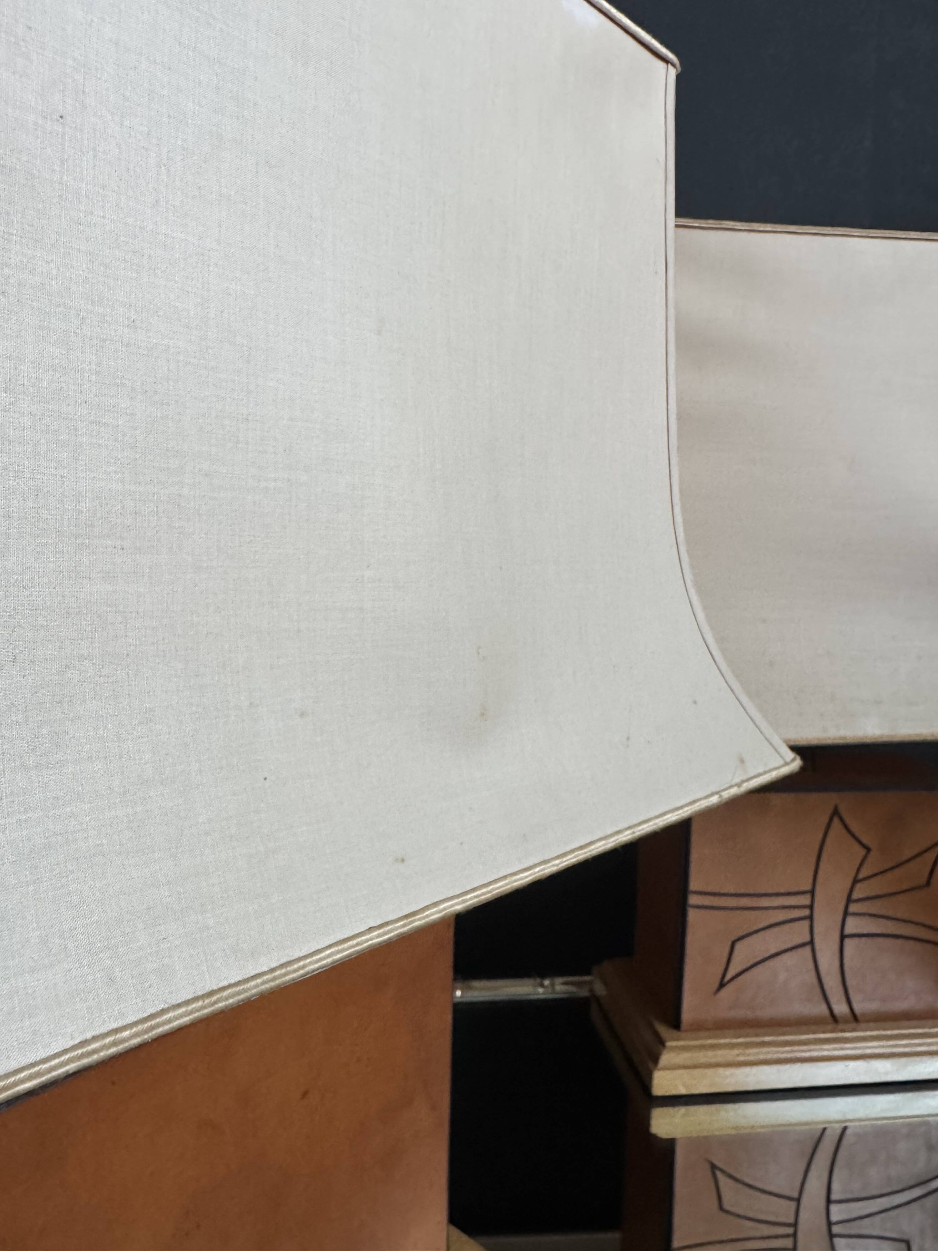 70s leather and wood pagoda lamps