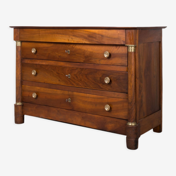 Biedermeier chest of drawers, France, 19th century, Solid walnut wood