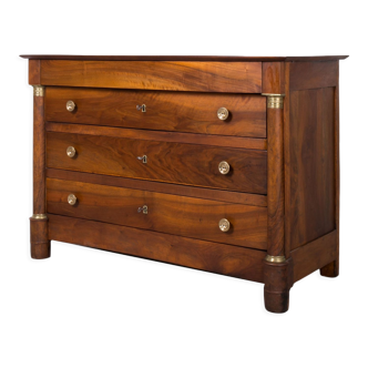 Biedermeier chest of drawers, France, 19th century, Solid walnut wood