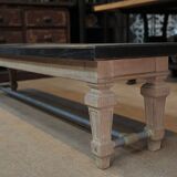 Ancient bench in solid oak and french bank brass