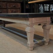 Ancient bench in solid oak and french bank brass