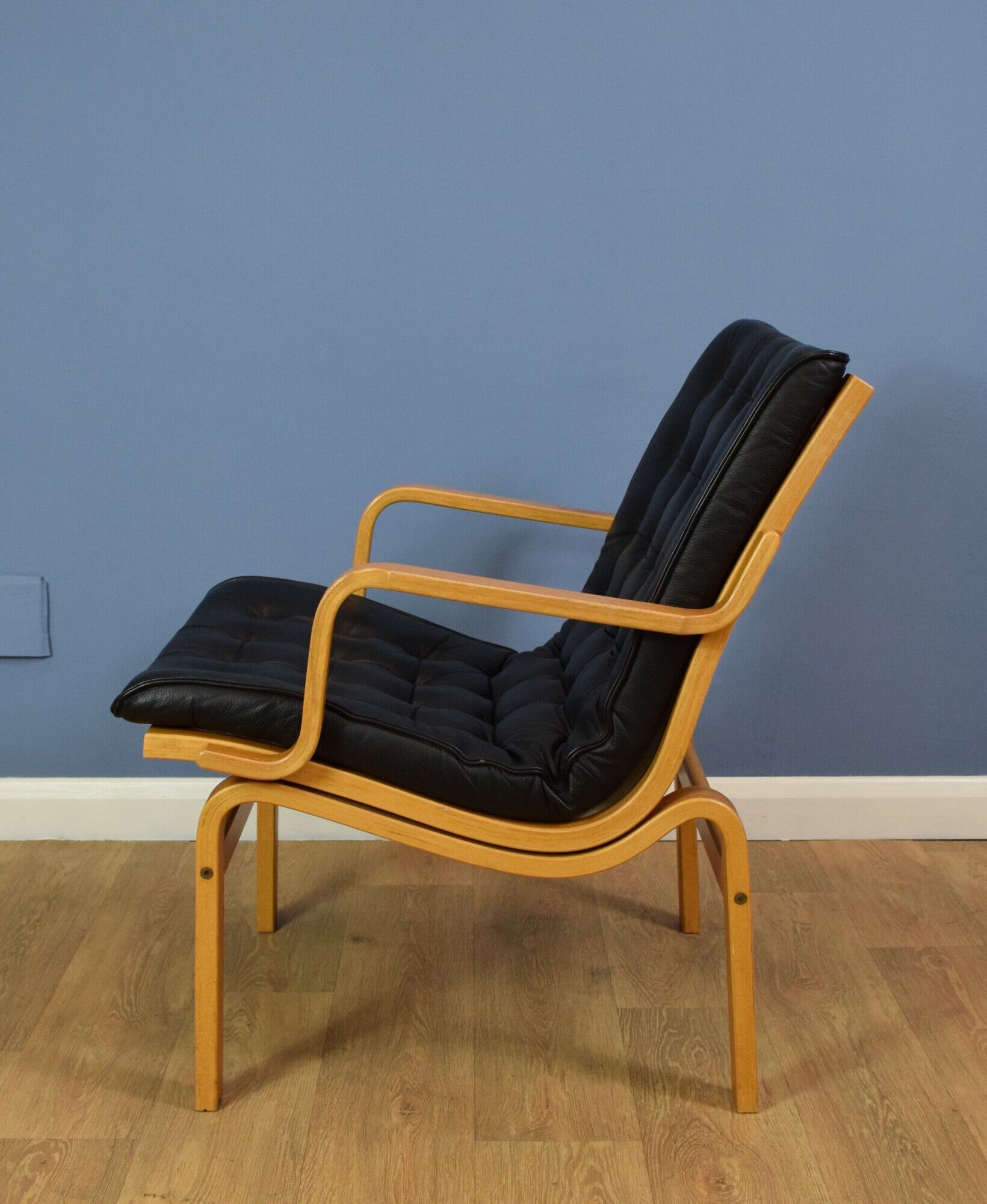 Finn Ostergaard mid century retro condo chair black leather armchair