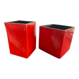 Duo cache pots vintage cubes en céramique émaillée