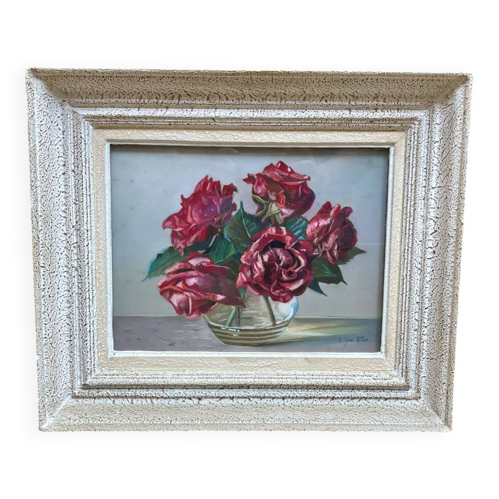 Bouquet of roses, watercolor by Yann Nibor (1857-1947)