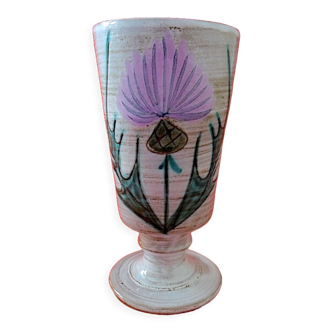 Mazagran ou vase en céramique à décor d'un chardon