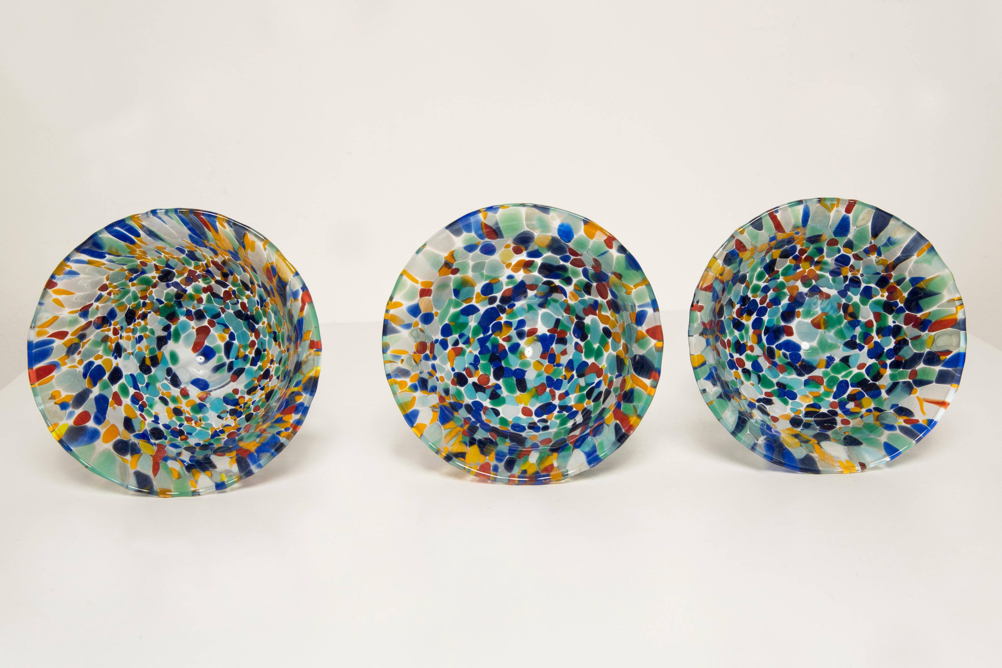 Set of three blue Murano glasses, ice cream bowls, Italy, Europe, 2000s