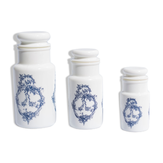 Italian jars white blue opal glass