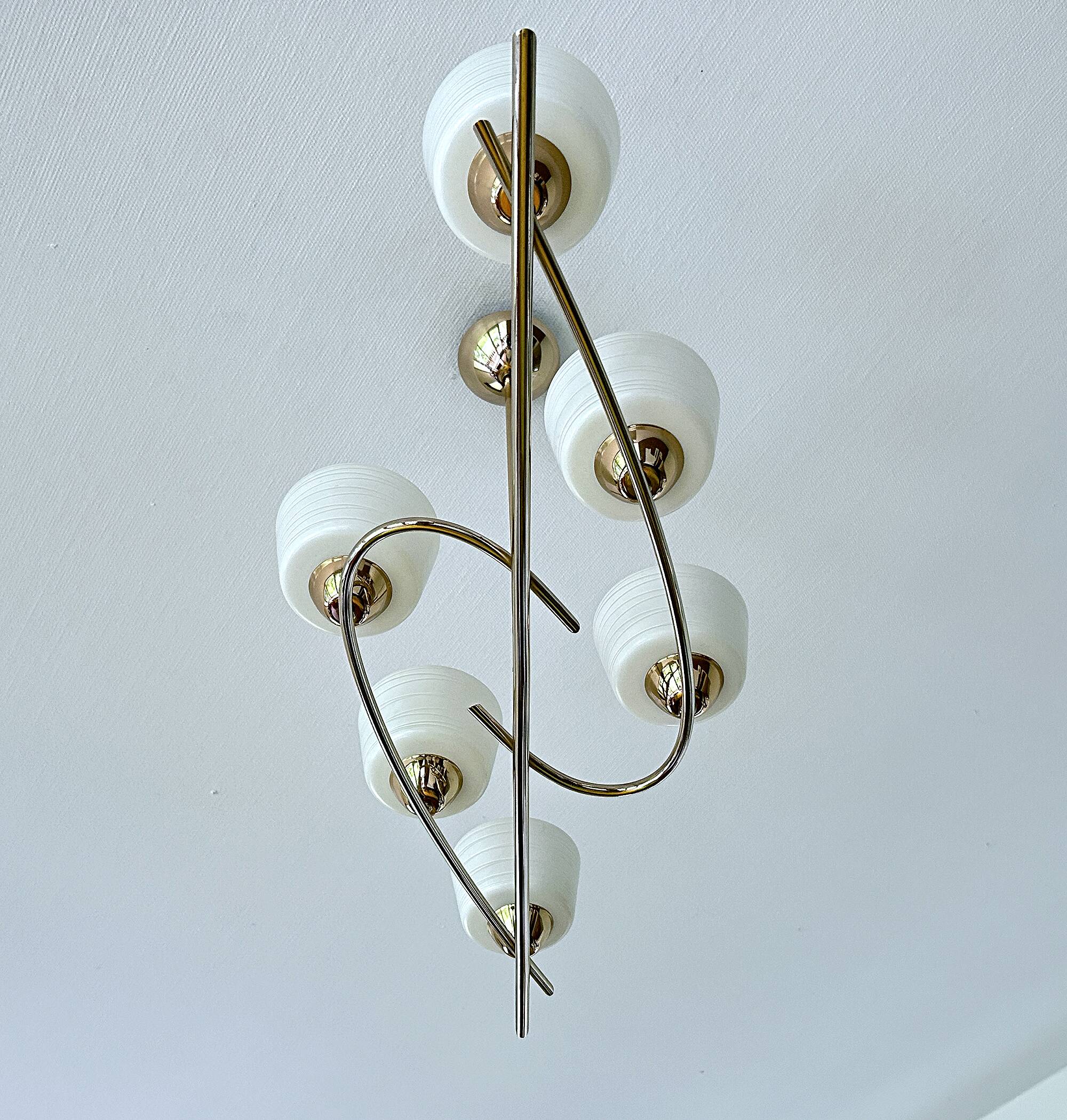 Large Vintage Glass Brass Pendant Light