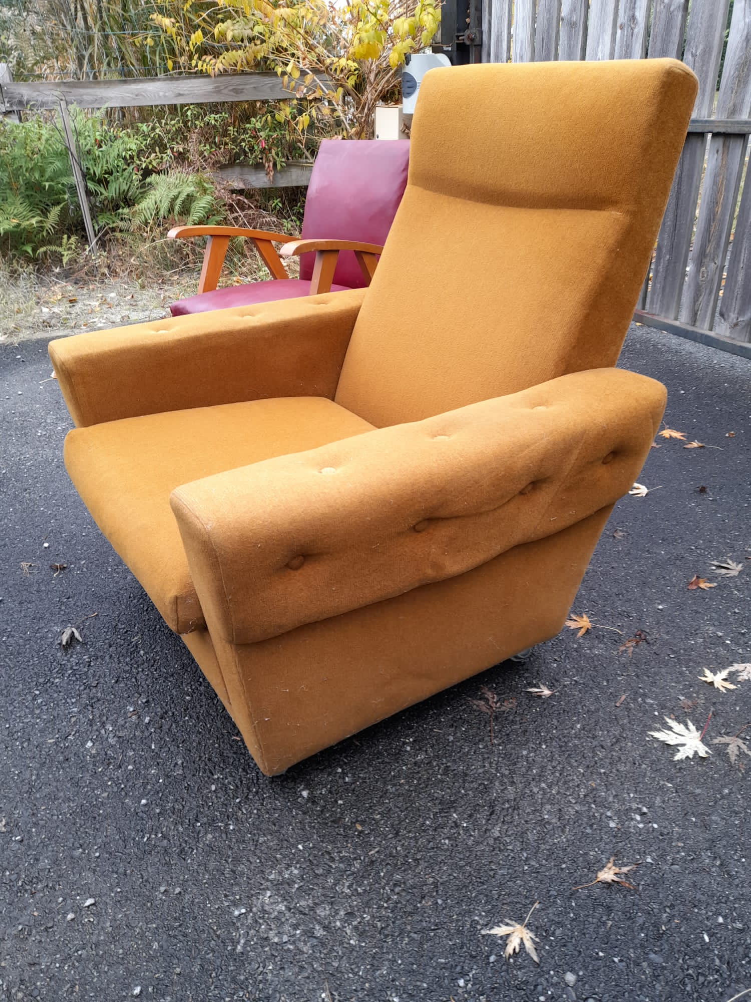Pair of armchairs from the 70s in ochre velvet