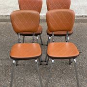 Set of 4 vintage camel faux leather quilted chairs with chrome metal by Soudexvinyl from the 70s.