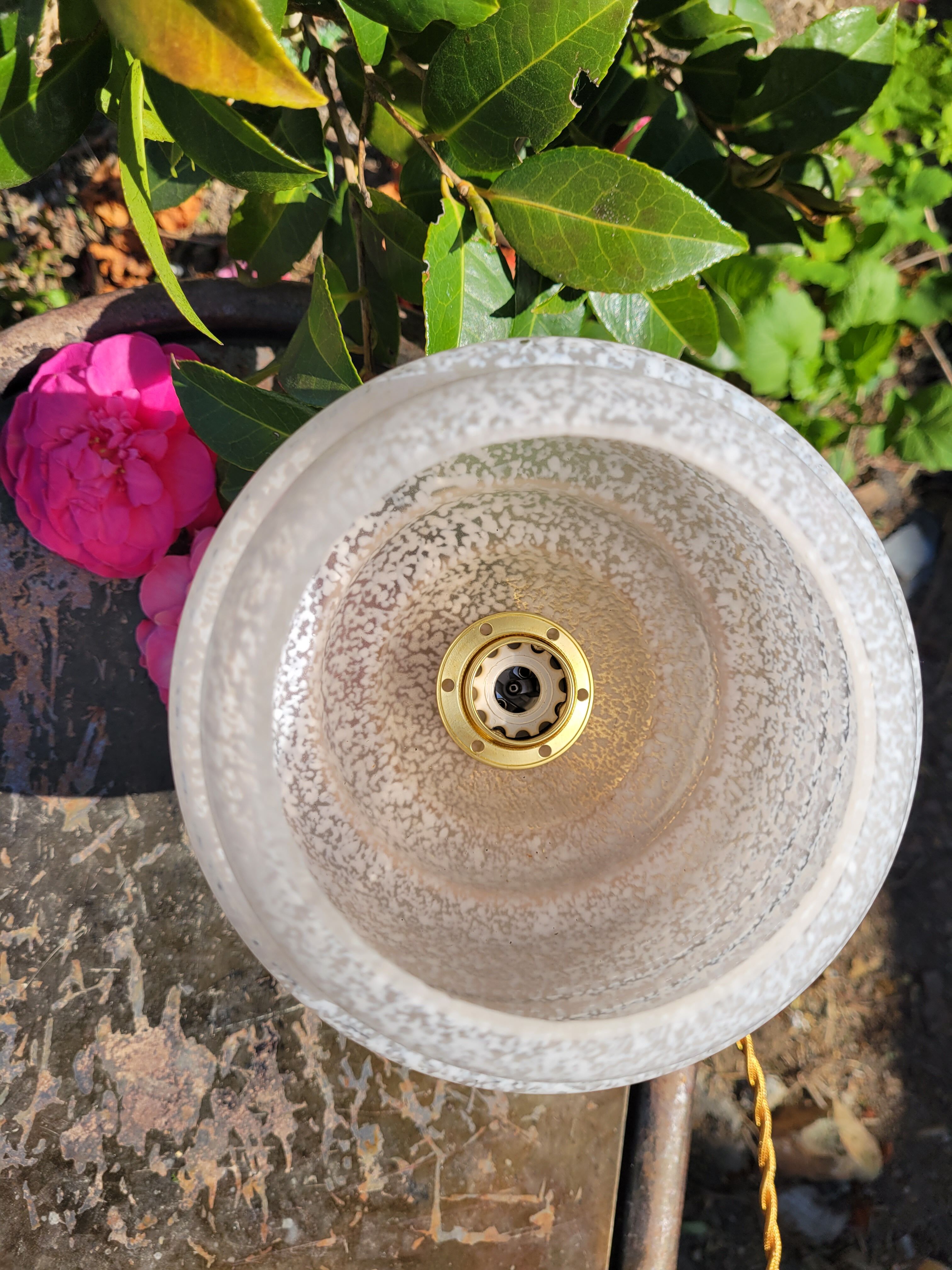 Clichy glass and brass globe lamps