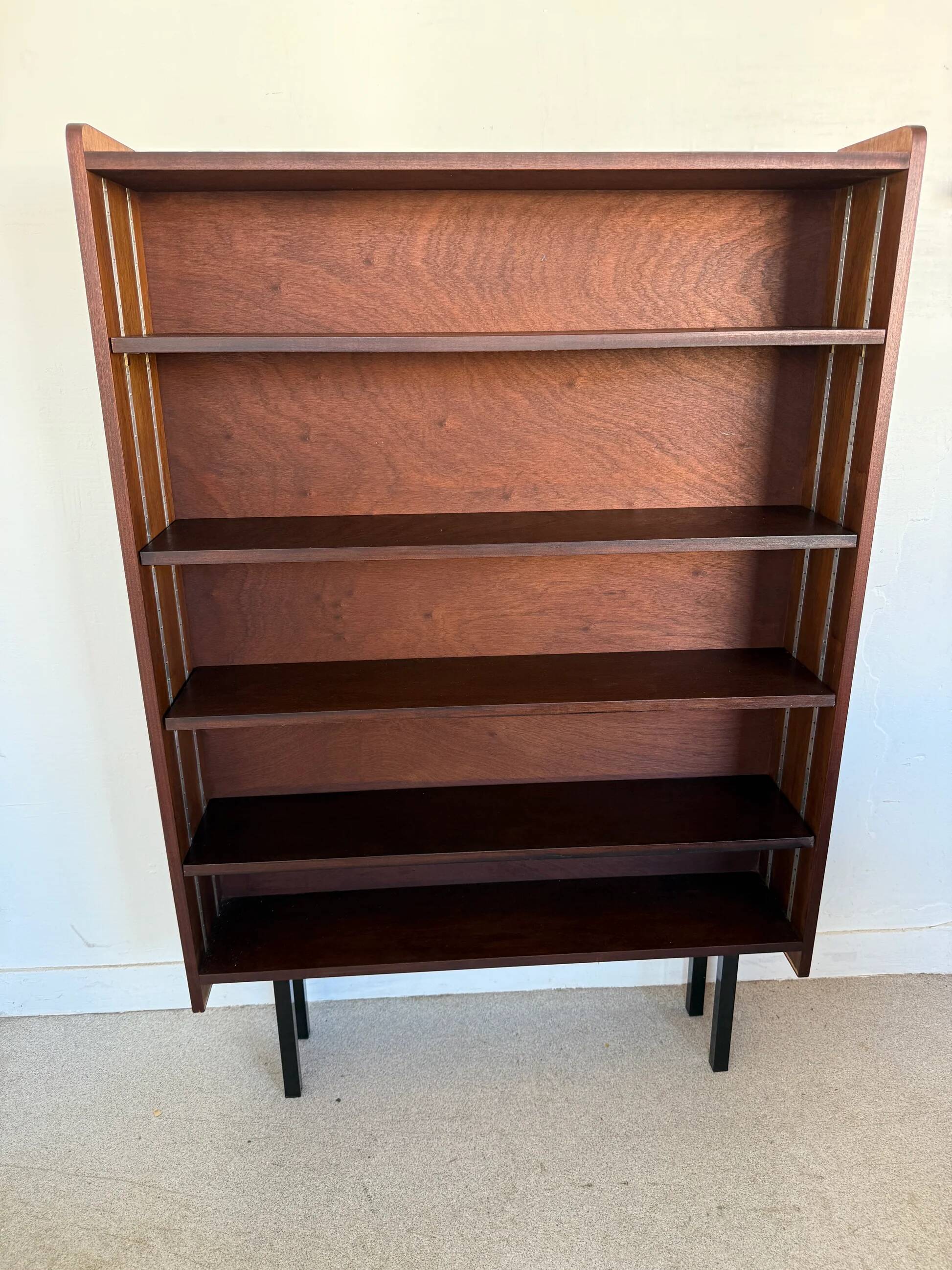Vintage veneer bookcase with metal legs