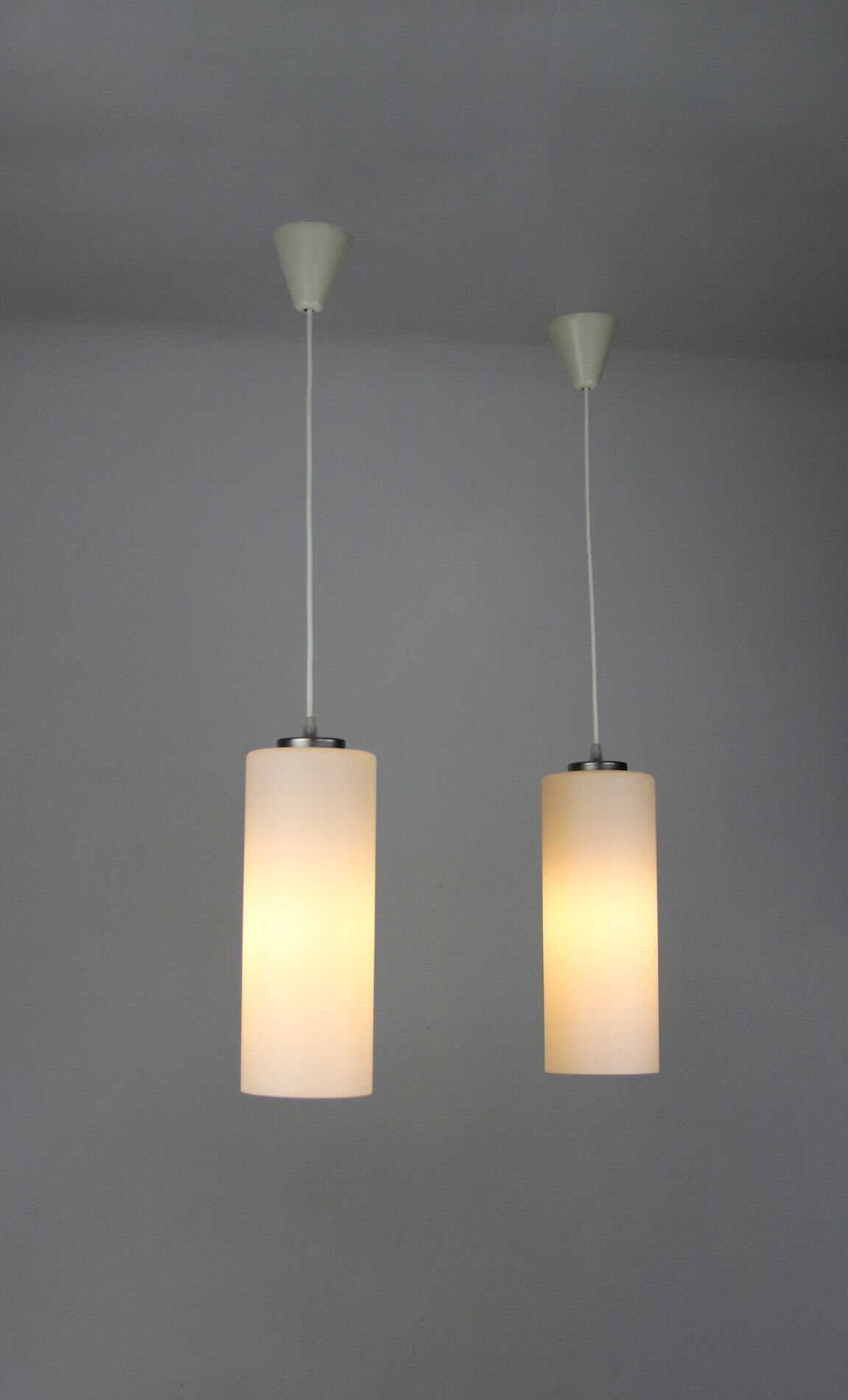 Pair of vintage Danish opaline glass hanging light