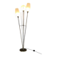 Vintage reed floor lamp in black metal and brass with three white opalines