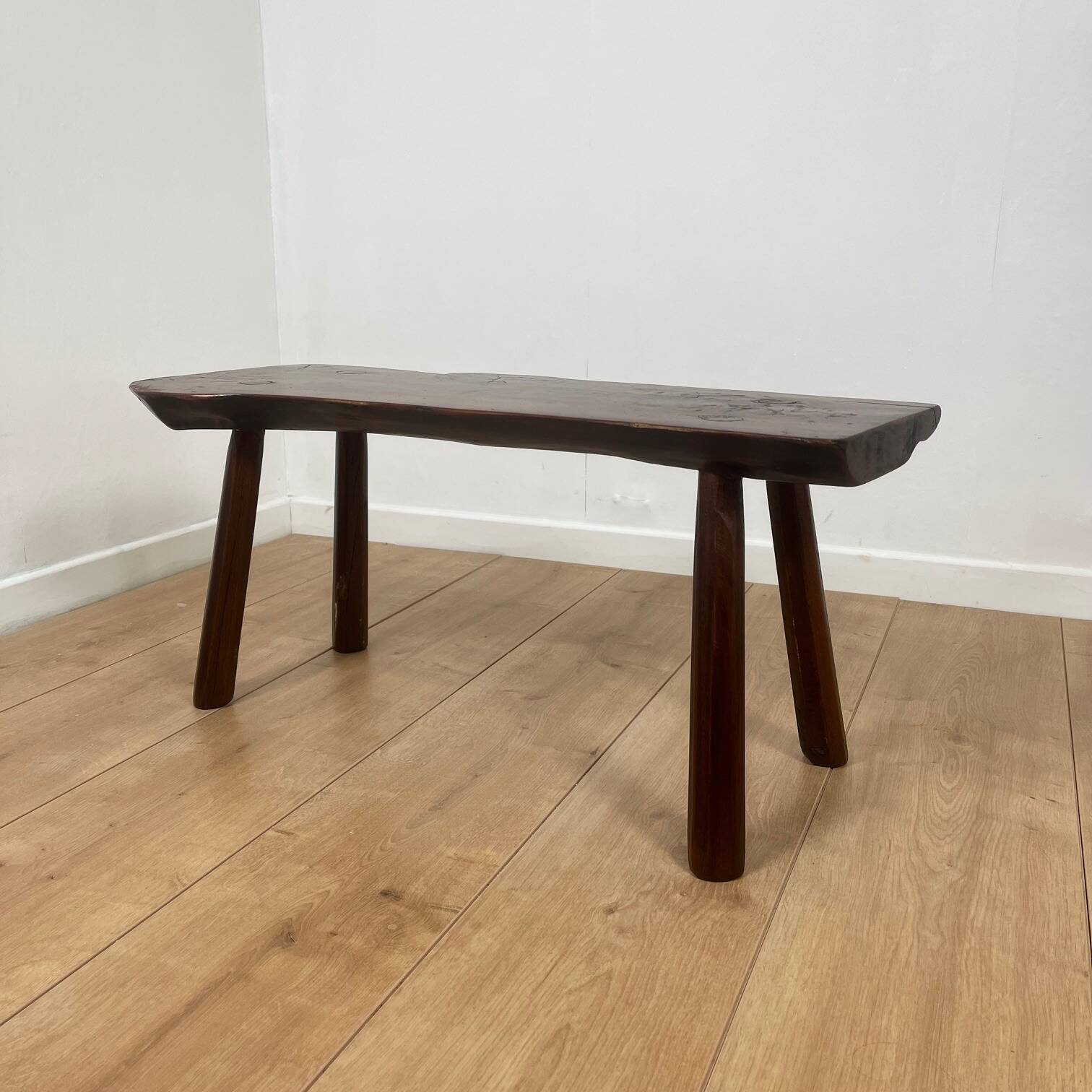 Rustic bench in solid elm, wabi-sabi style, mid-20th century.