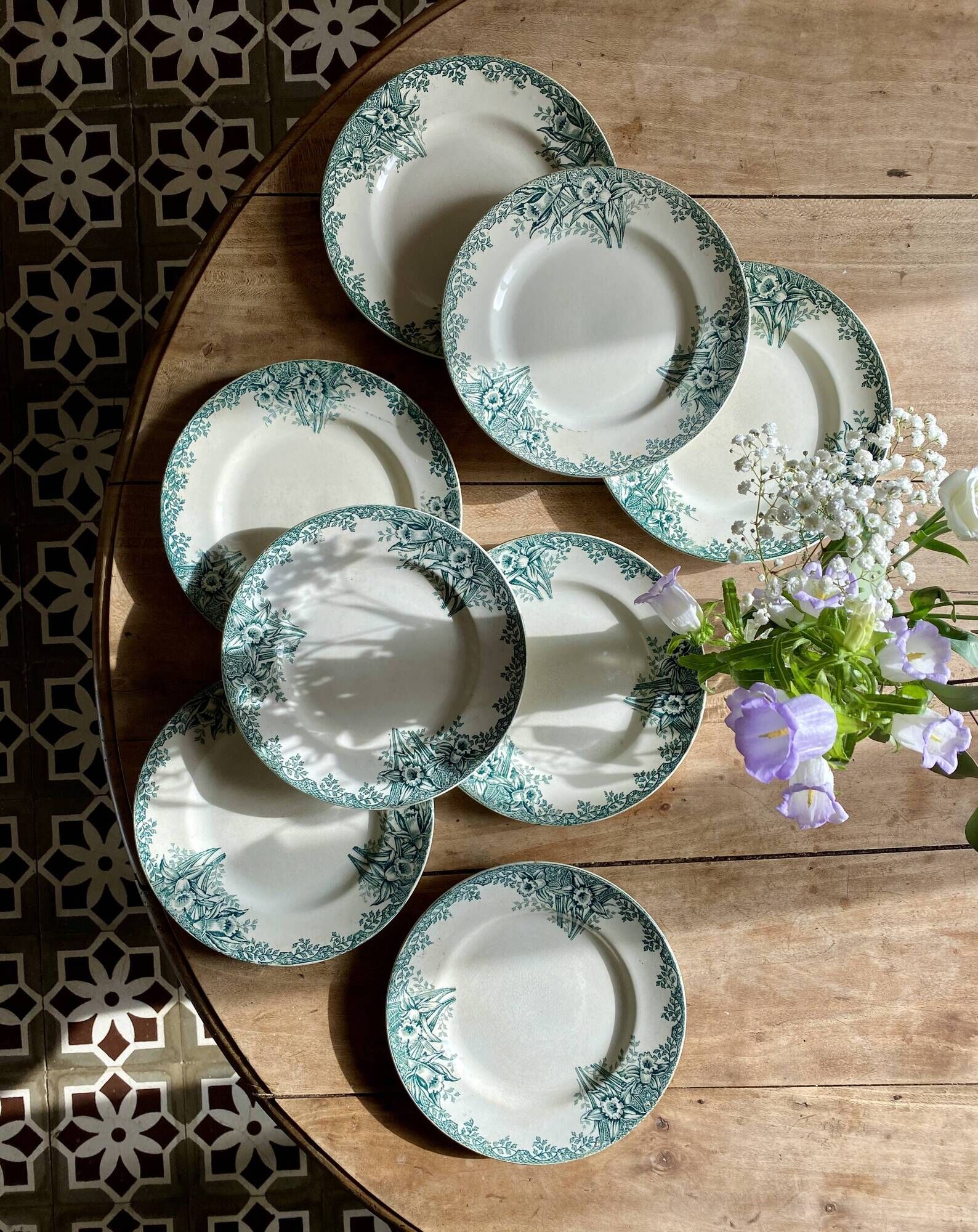 Set of 8 vintage flat plates in iron earth, model Narcisses de Saint Amand (LOT1)