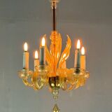 Venetian Murano glass chandelier sprinkled with gold, circa 1950