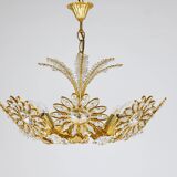 Ernst Palme Grand Chandelier Palm Tree Flower Palwa, Gilded Brass, Crystals, 1970s