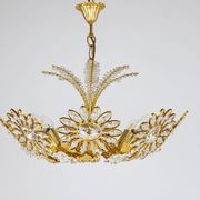 Ernst Palme Grand Chandelier Palm Tree Flower Palwa, Gilded Brass, Crystals, 1970s