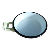Flat round enamelled metal pale yellow edging black dp 0323156