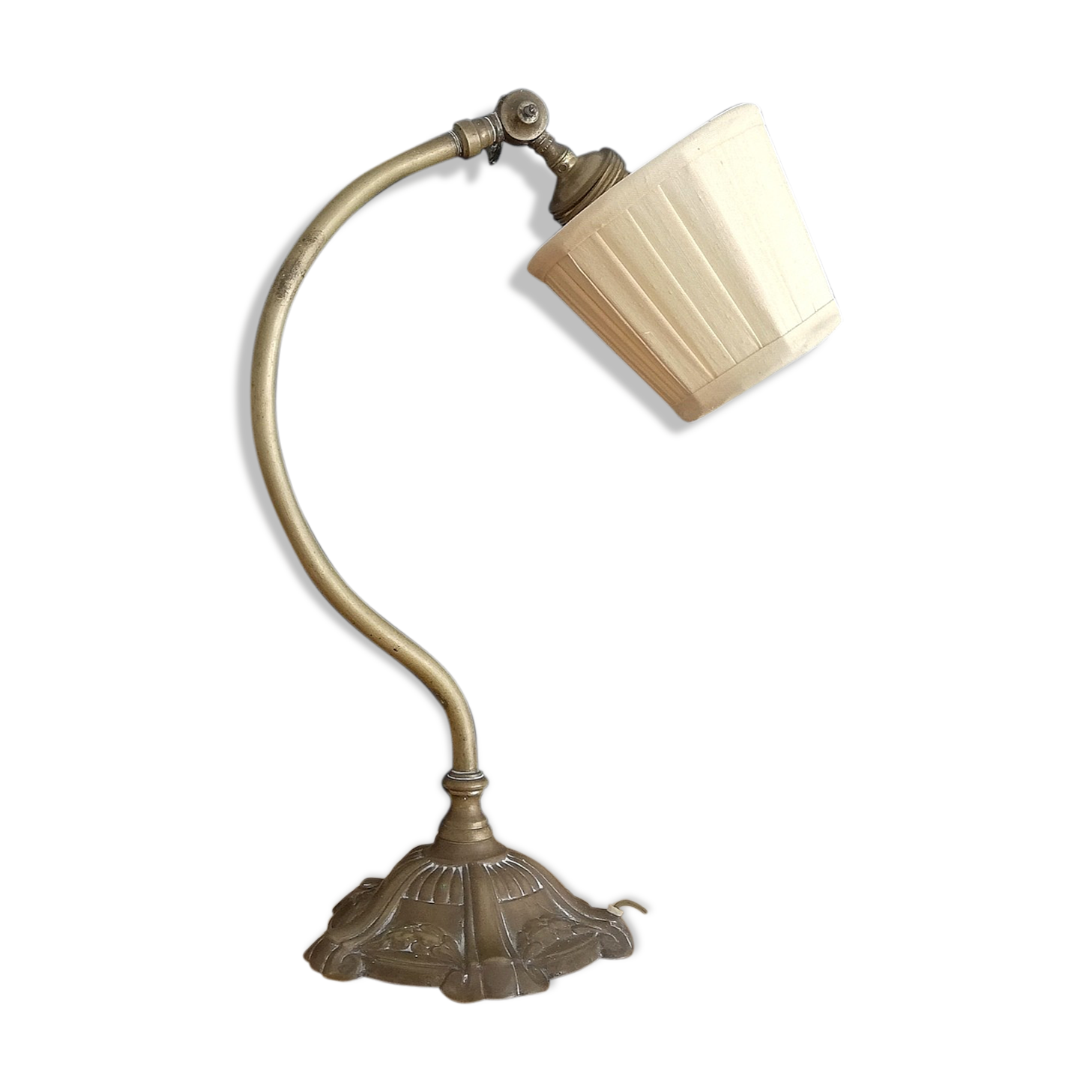 Antique Art Nouveau swan neck table lamp in brass