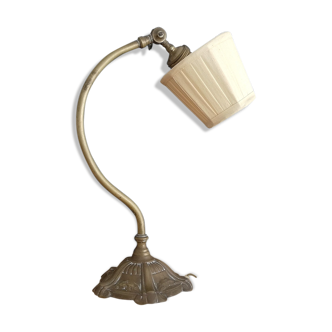 Lampe de table ancienne Art Nouveau à col de cygne en laiton
