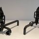 Pair of Wrought Iron Andirons with Obelisk and Belt Motifs