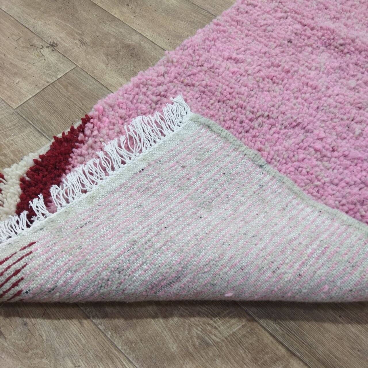 Moroccan Berber hallway rug in multicoloured pink wool – 275 x 70 cm