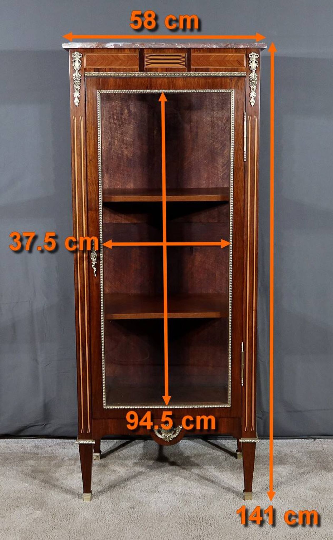 Small Showcase in Marquetry on all sides, Louis XVI style – 1920