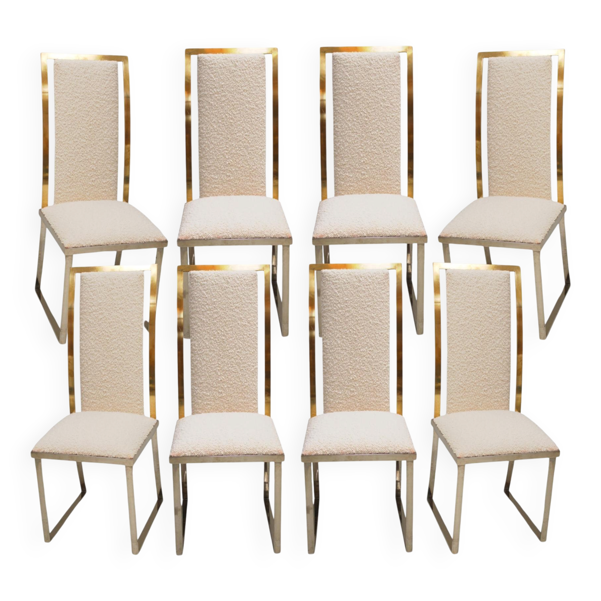 Set of Eight Chairs in bouclé wool by Michel Mangematin France 1970.