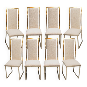 Set of Eight Chairs in bouclé wool by Michel Mangematin France 1970.