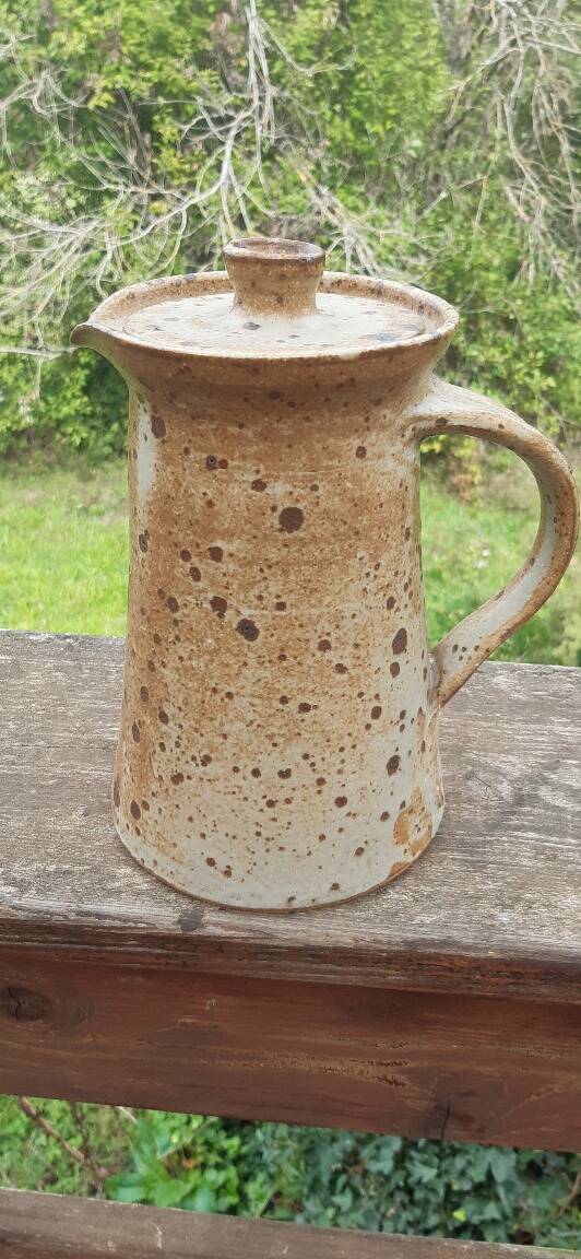 Pyrite stoneware jug with lid, France, 1970