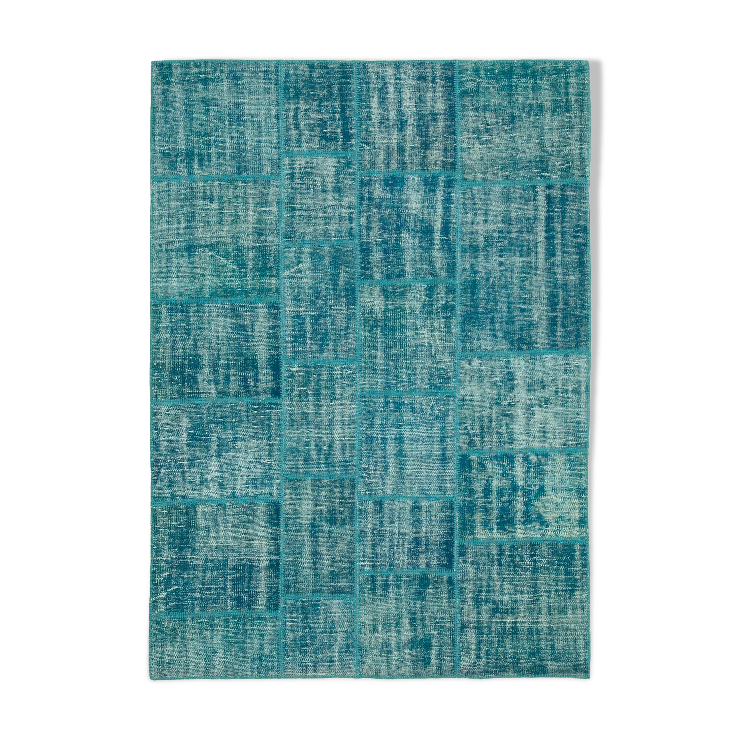 Handwoven turkish contemporary 174 cm x 247 cm turquoise patchwork carpet