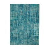 Handwoven turkish contemporary 174 cm x 247 cm turquoise patchwork carpet